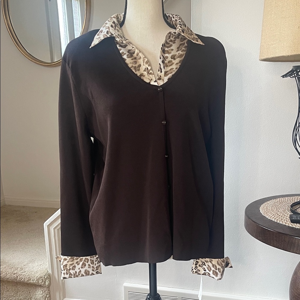 Alfred Dunner Chocolate Faux layered Pull Over Top Size Large
